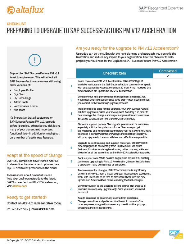 SuccessFactors PMv12 Acceleration Checklist